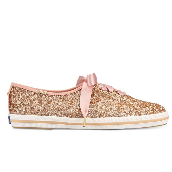 Kate Spade Rose Gold Glitter Lace Up Sneakers IOB - Picture 7 of 16